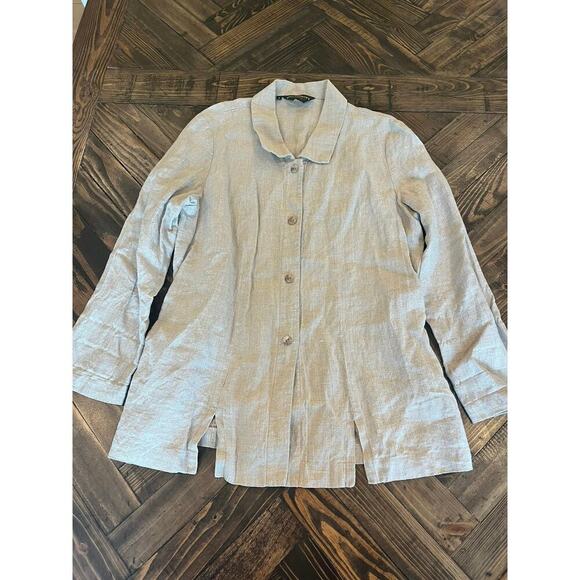 VTG Linen Long Sleeve Tunic Top Women 6 Neutral Lagenlook CottageCore Beach Trip - Picture 1 of 7